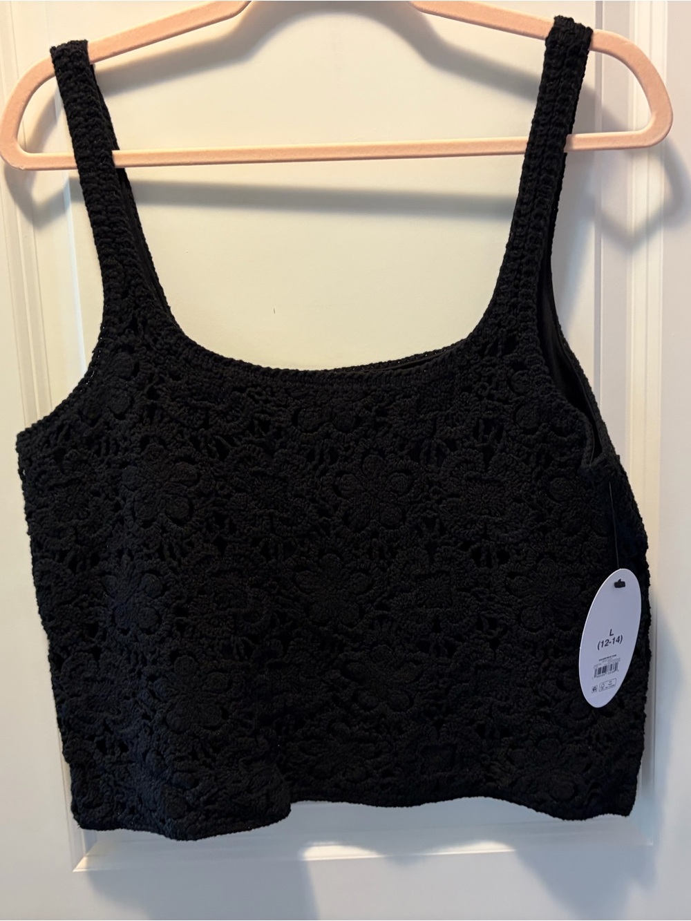 Black Floral Crochet Square-Neck Tank Top